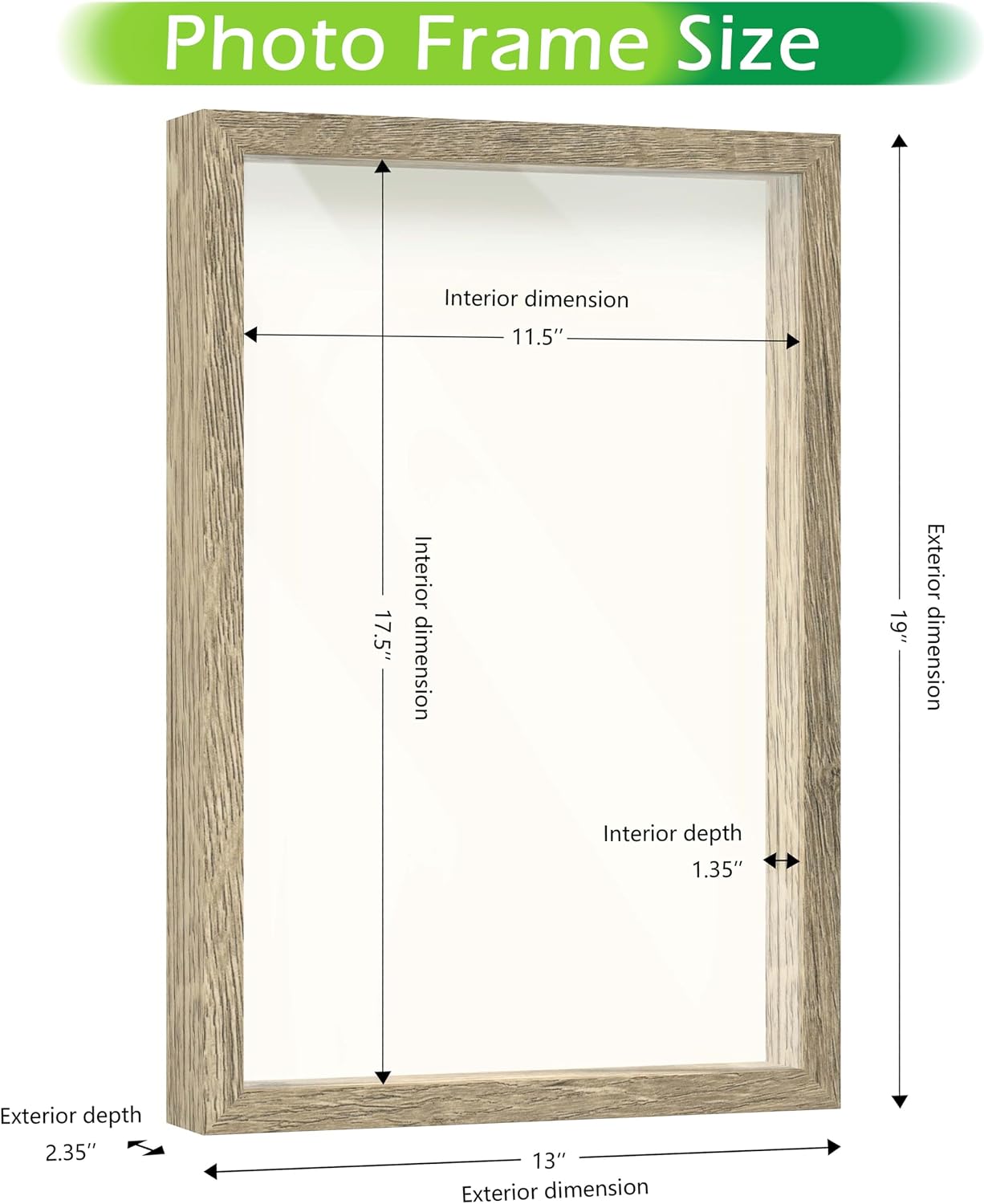 FrameWorks 12" x 18" Natural Wooden Shadow Box Frame – Soft Felt Back, Tempered Glass, and Included Elegant White Ball
