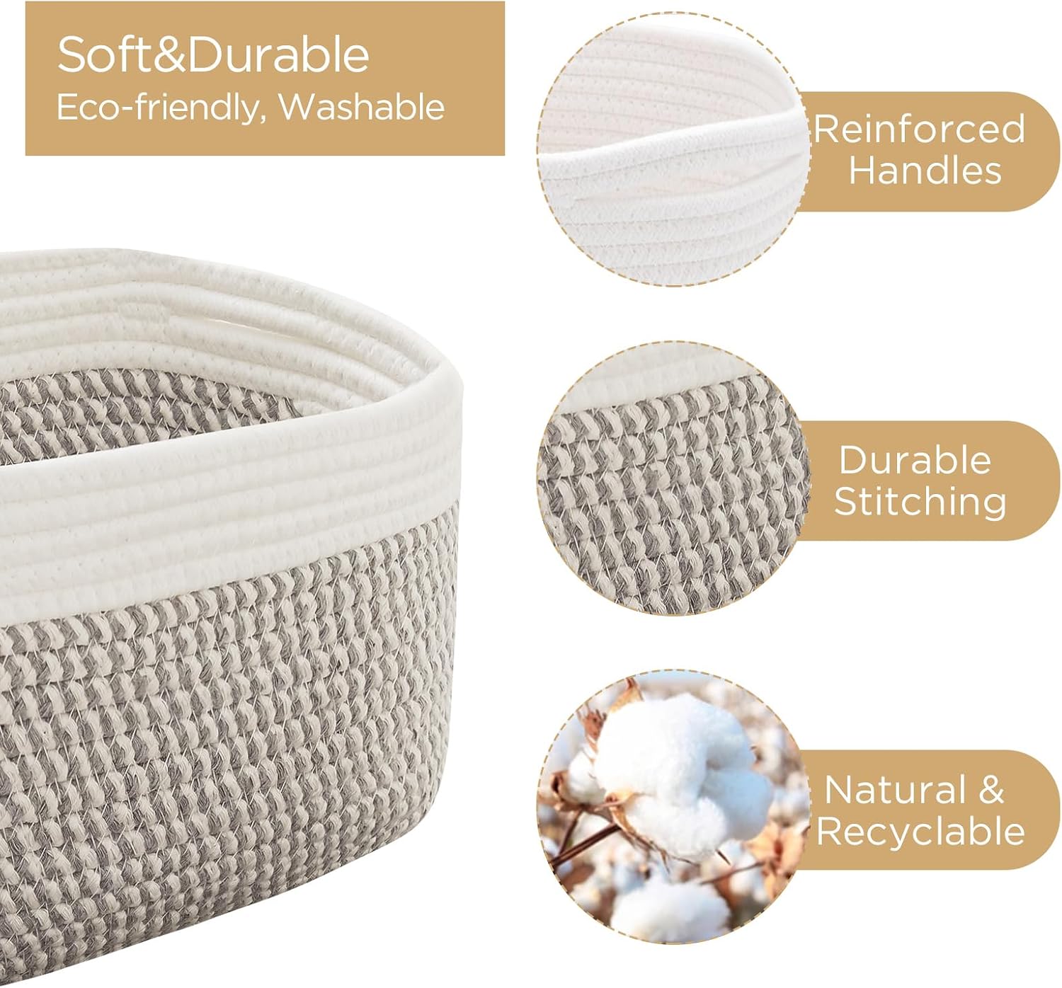 Bathroom Storage Basket / White & Mixed Grey / 10.6 x 6.7 x 6.7