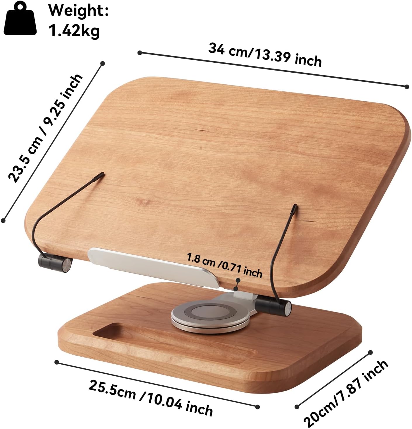 Book Stand for Reading, Mayhas Adjustable Book Holder with 360° Swivel Base&Page Clips, Foldable Desktop Stand for