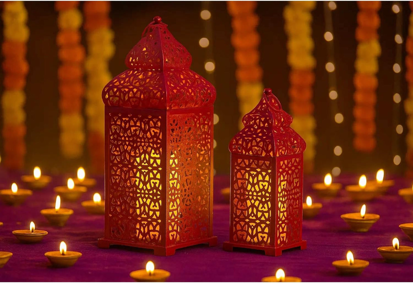VELA LANTERNS Large Temple Moroccan Lantern Lamp Decorative Candle Holders for Ramadan Decorations, Hanging, Outdoor