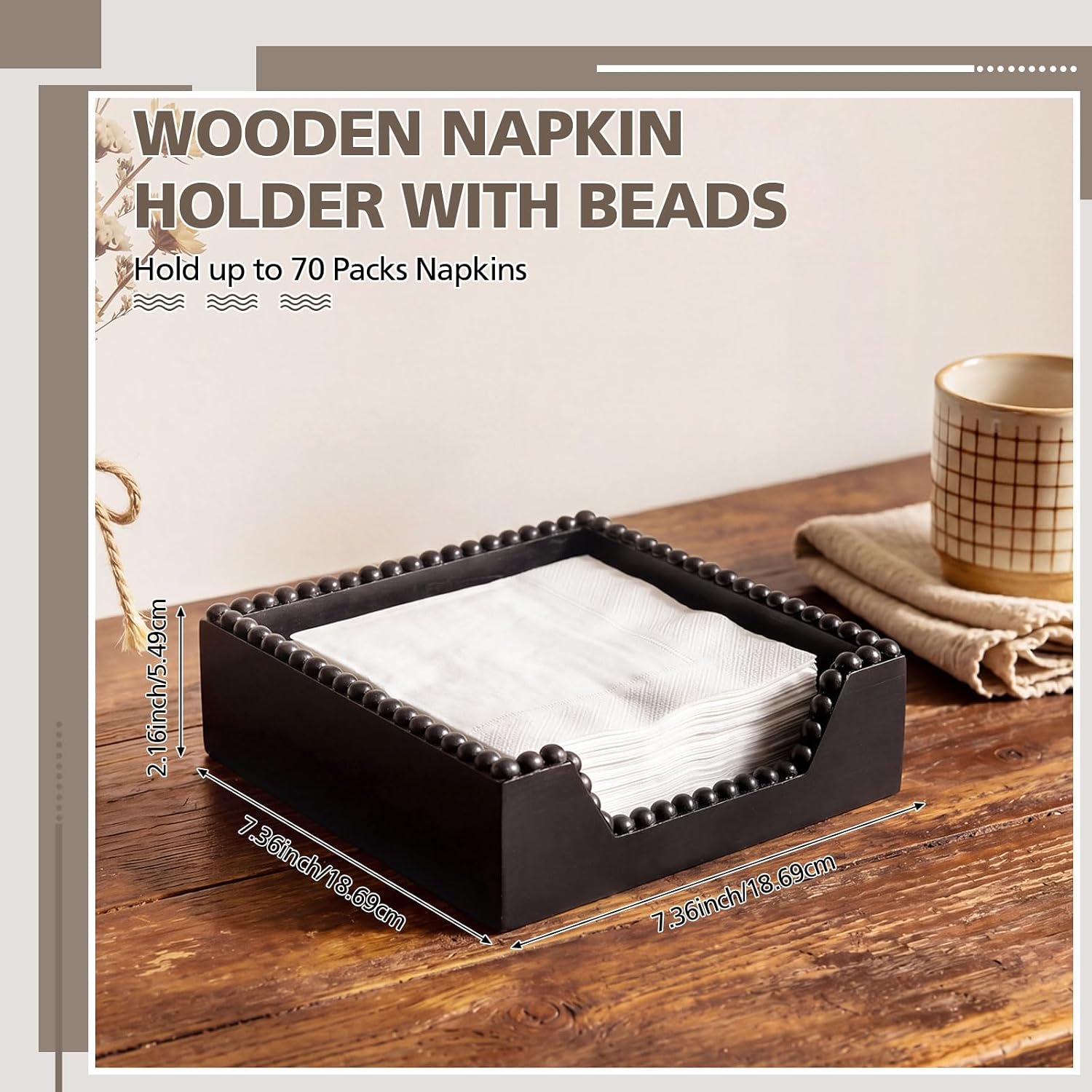 Farmhouse Wood Napkin Holder / Black / 7.36