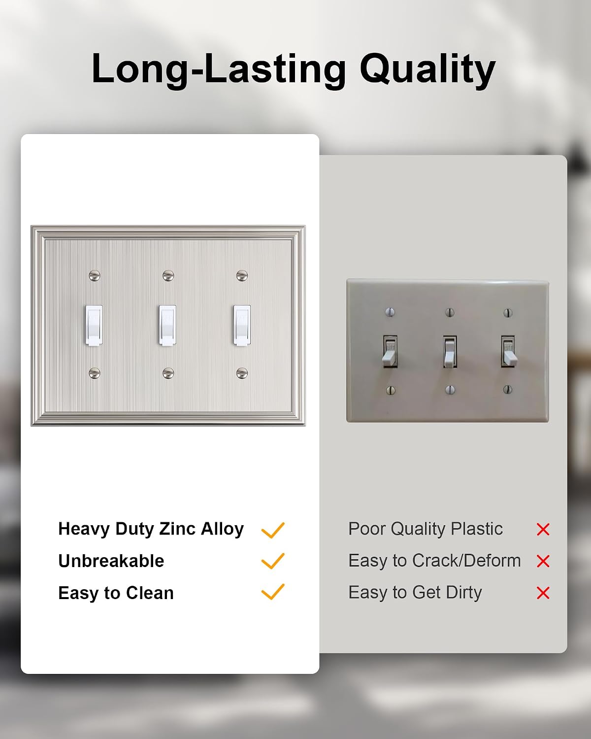 2-Pack Zinc Alloy Triple Toggle Light Switch Cover Plate, Solid Wall Plate | Decorative Zinc Alloy Decorative Switch