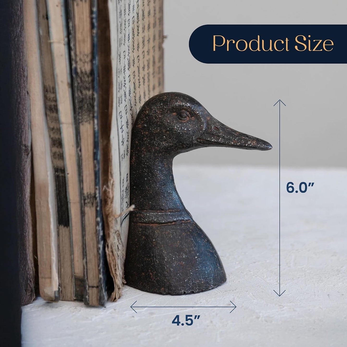 Decorative Distressed Cast Metal Duck Head Bookends
