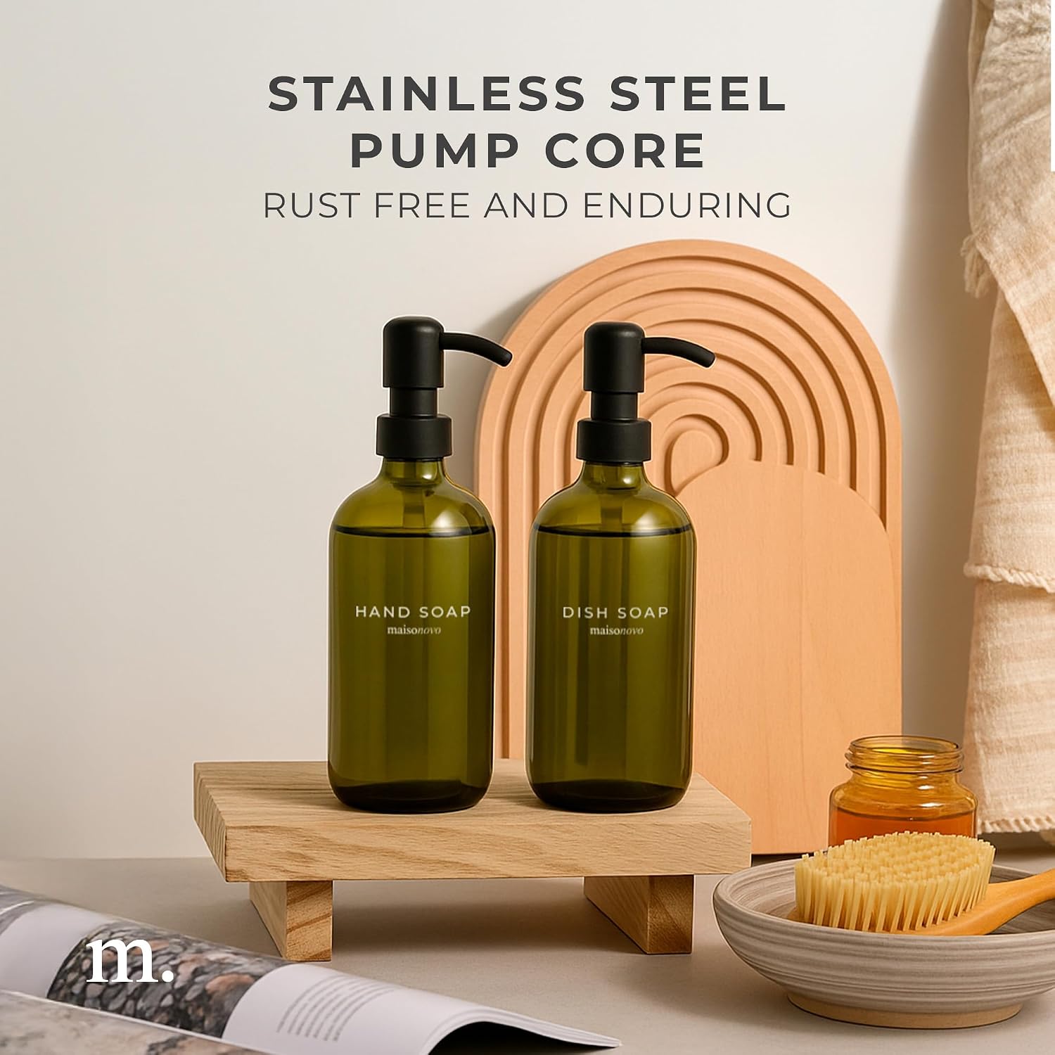 MaisoNovo Soap Dispenser 2-Piece Set | 16.9oz Green Bottles with Black Plastic Pumps