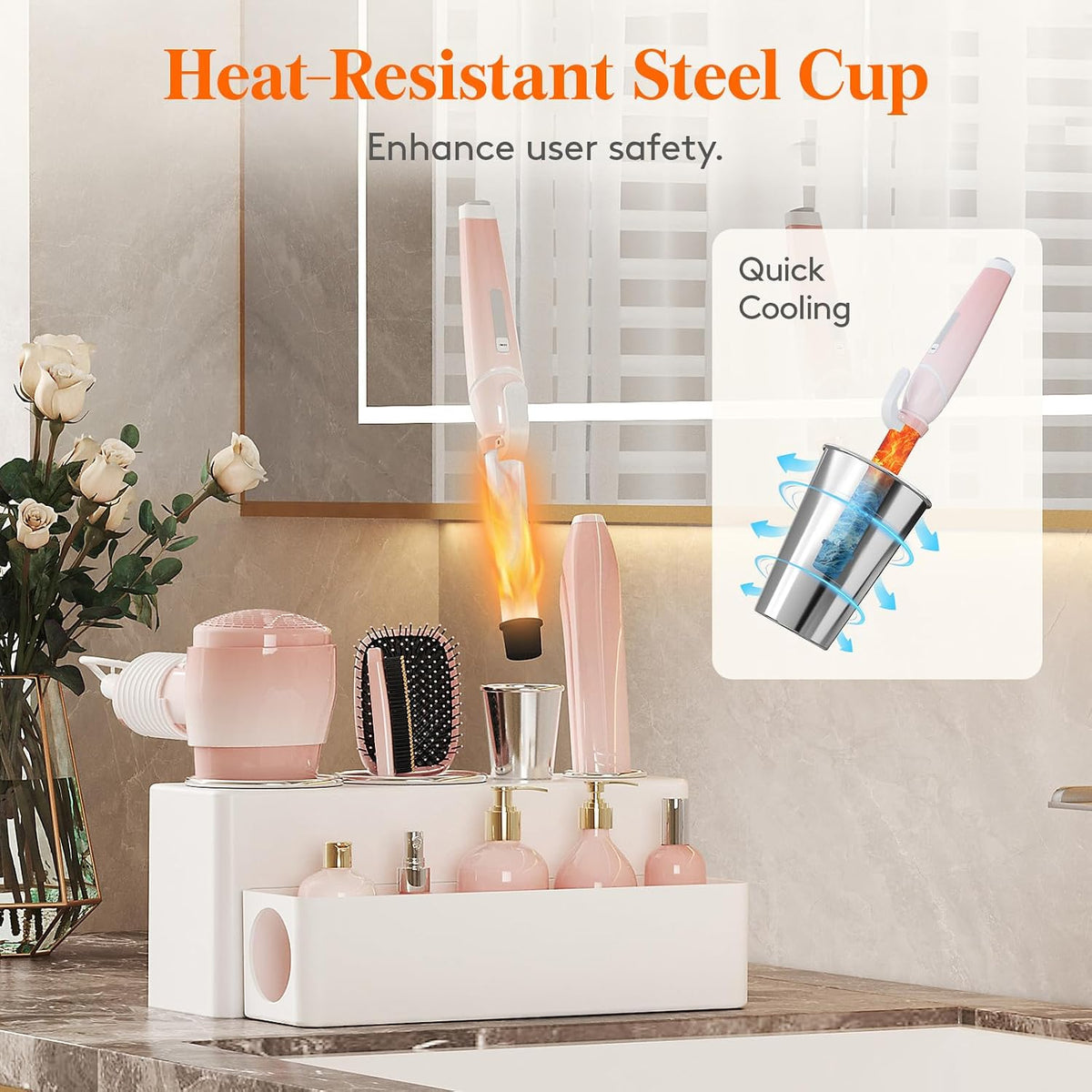 Lifewit Hair Tool Organizer Dryer Holder Countertop with 4 Cups, White | 4 Stainless cups Tools Organizer, Acrylic body