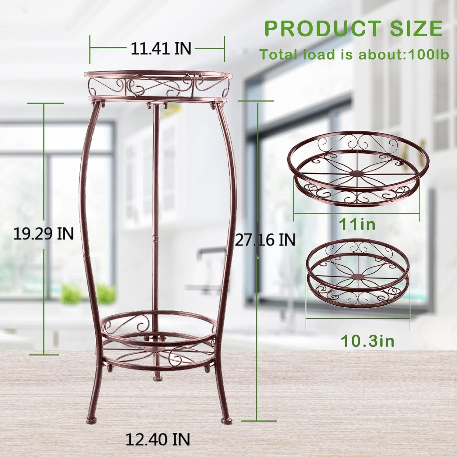 MOCORY Plant Stand Indoor Outdoor 2 Tier 27" Tall Metal Potted Holder Rack Flower Pot Stand Heavy Duty Plant Shelf