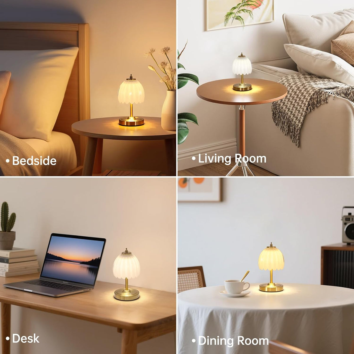 Shenmoyl Set of 2 Tulip Table Lamp with 5200mAh Battery & Touch Control, Cordless Small Table Lamp with 3 Colors