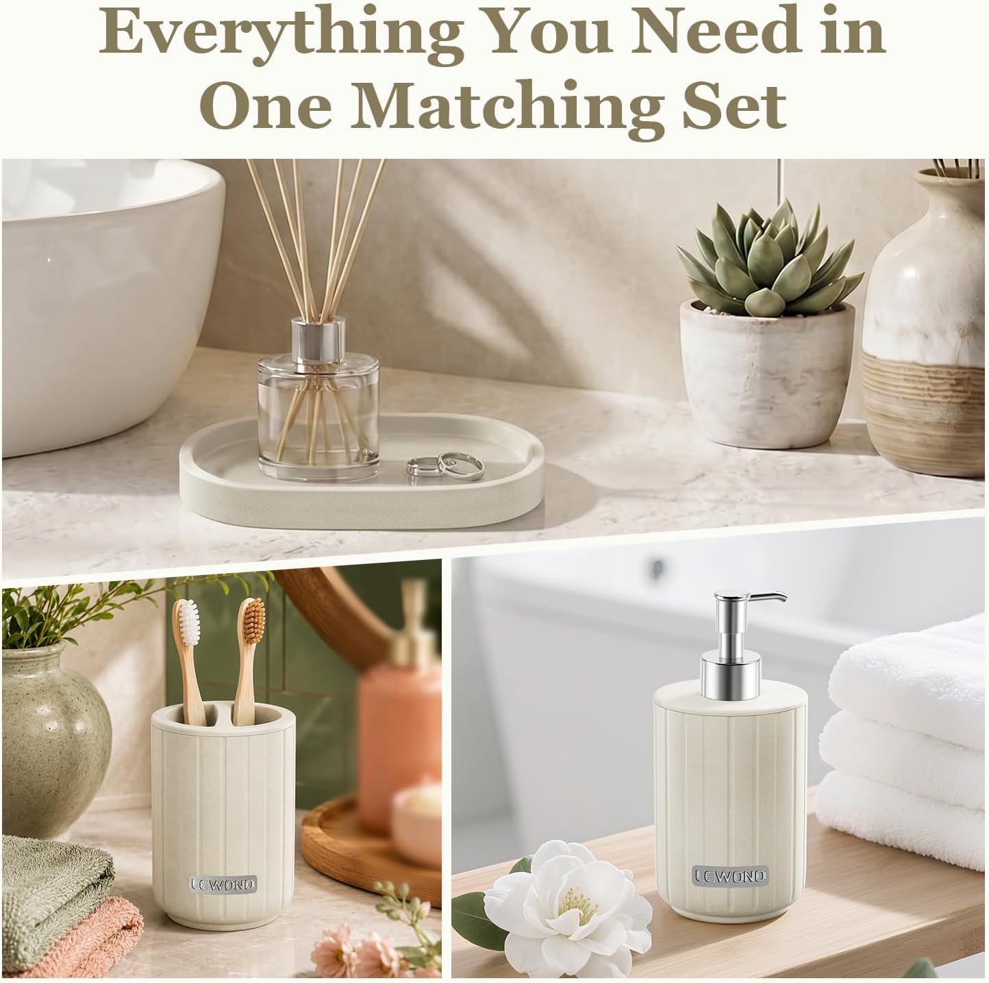 Toothbrush Holder and Vanity Counter Tray / Set of 3
