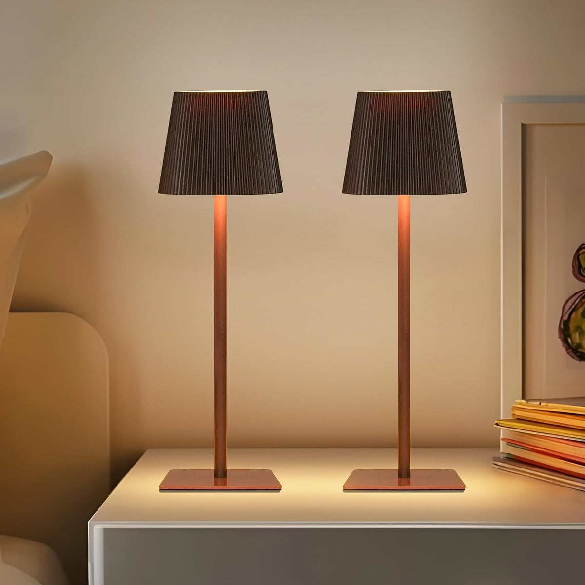 LUTEC 2 Pack Cordless Table Lamp,6000mAh Rechargeable Battery Operated Desk Lamp,Two Adjustable Heights,Waterproof