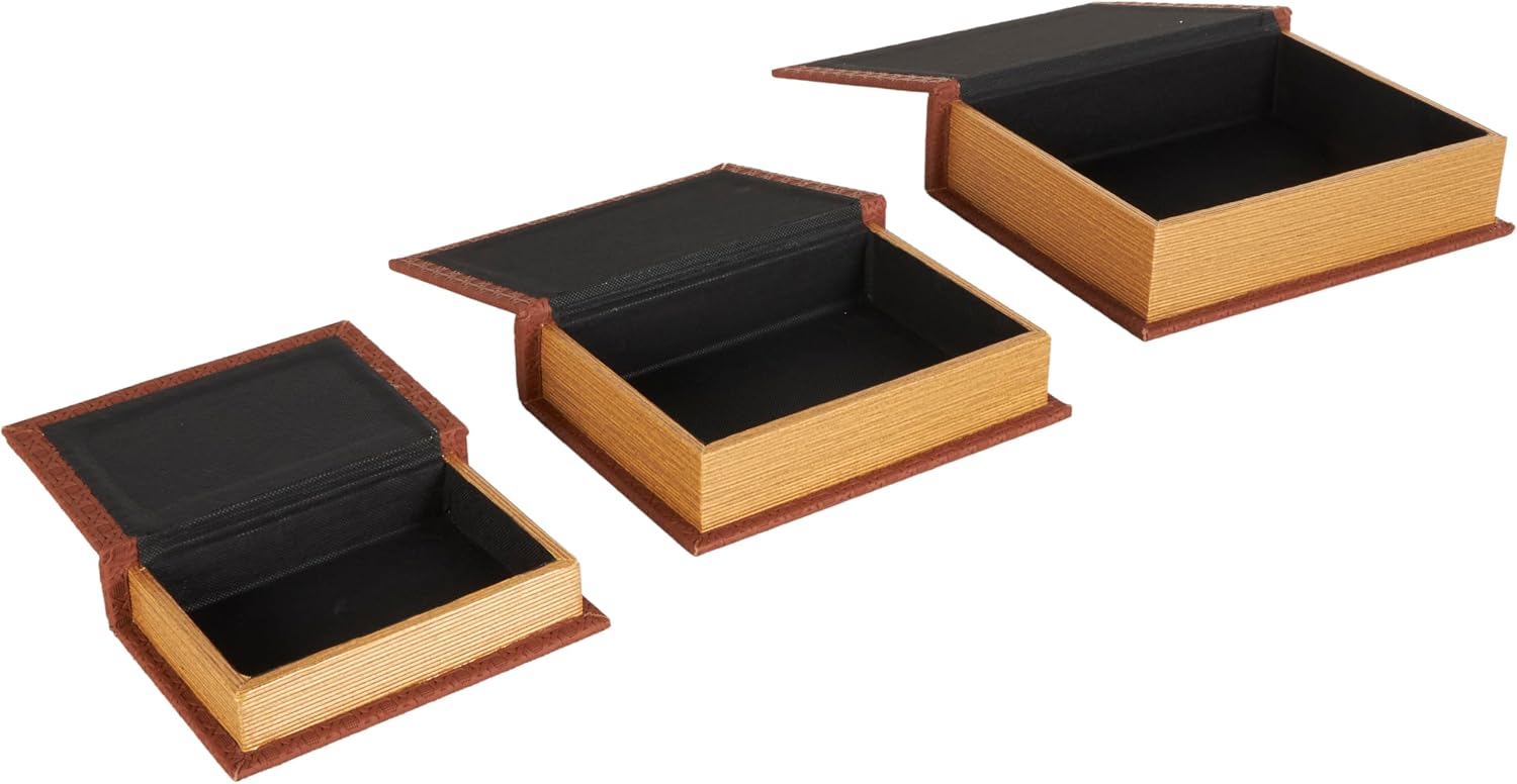 Faux Leather Decorative Box Book Shaped Book Shaped / Copper / 12", 10", 8"H / 8 Inch / Set of 3