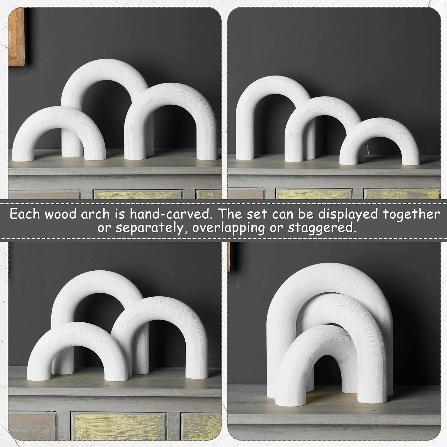 Wood Arch Decorative Shelf Objects Modern Book Shelves Decor Aesthetic Wooden / White / Set of 3