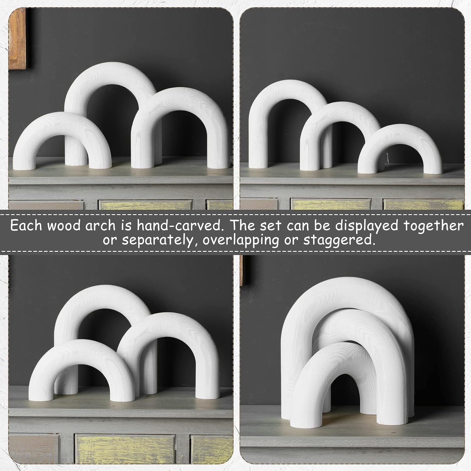 Wood Arch Decorative Shelf Objects Modern Book Shelves Decor Aesthetic Wooden / White / Set of 3