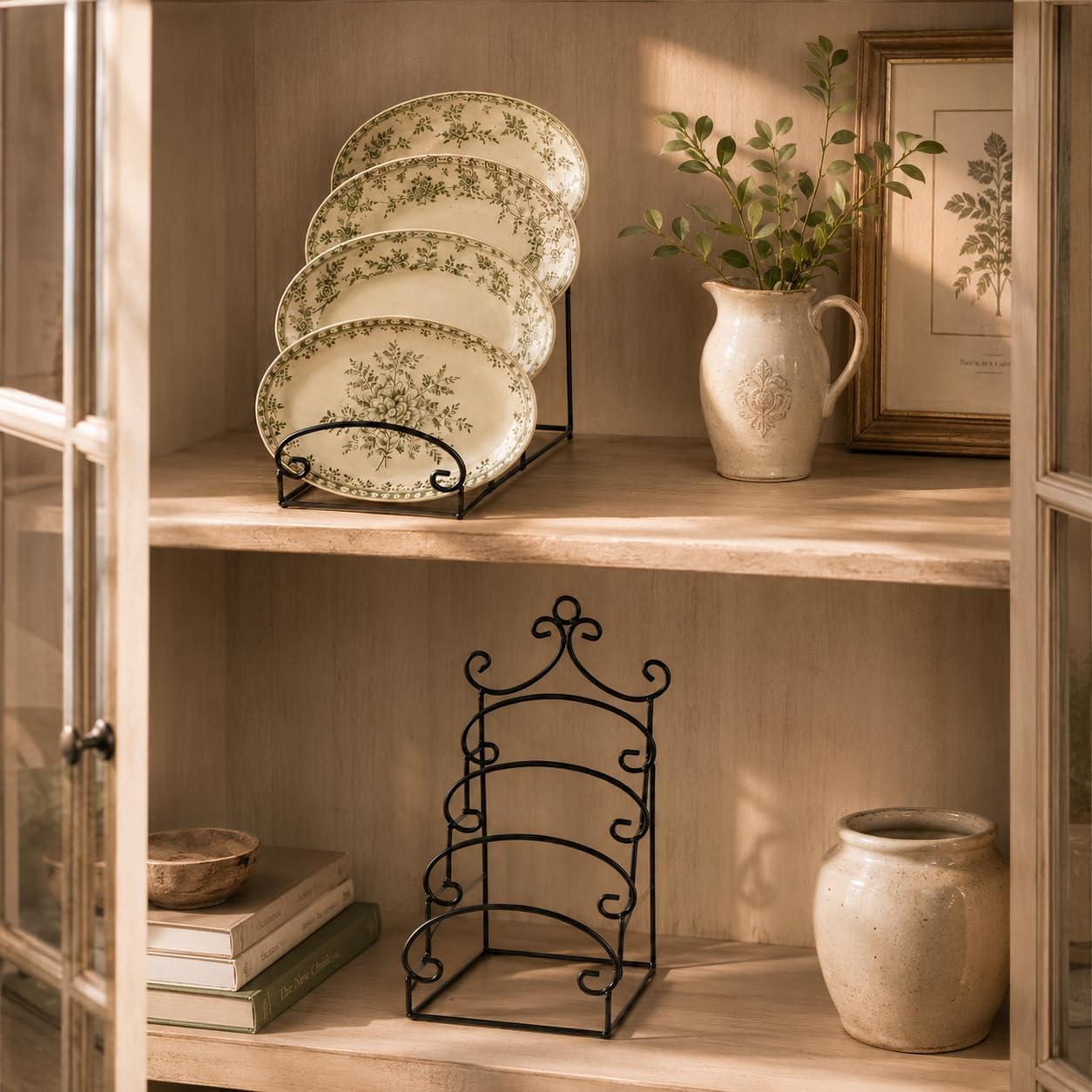 4-Tier Metal Scrollwork Dish Rack Plate Rack Display Stand Holder Cabinet / 4 Tier / Set of 2
