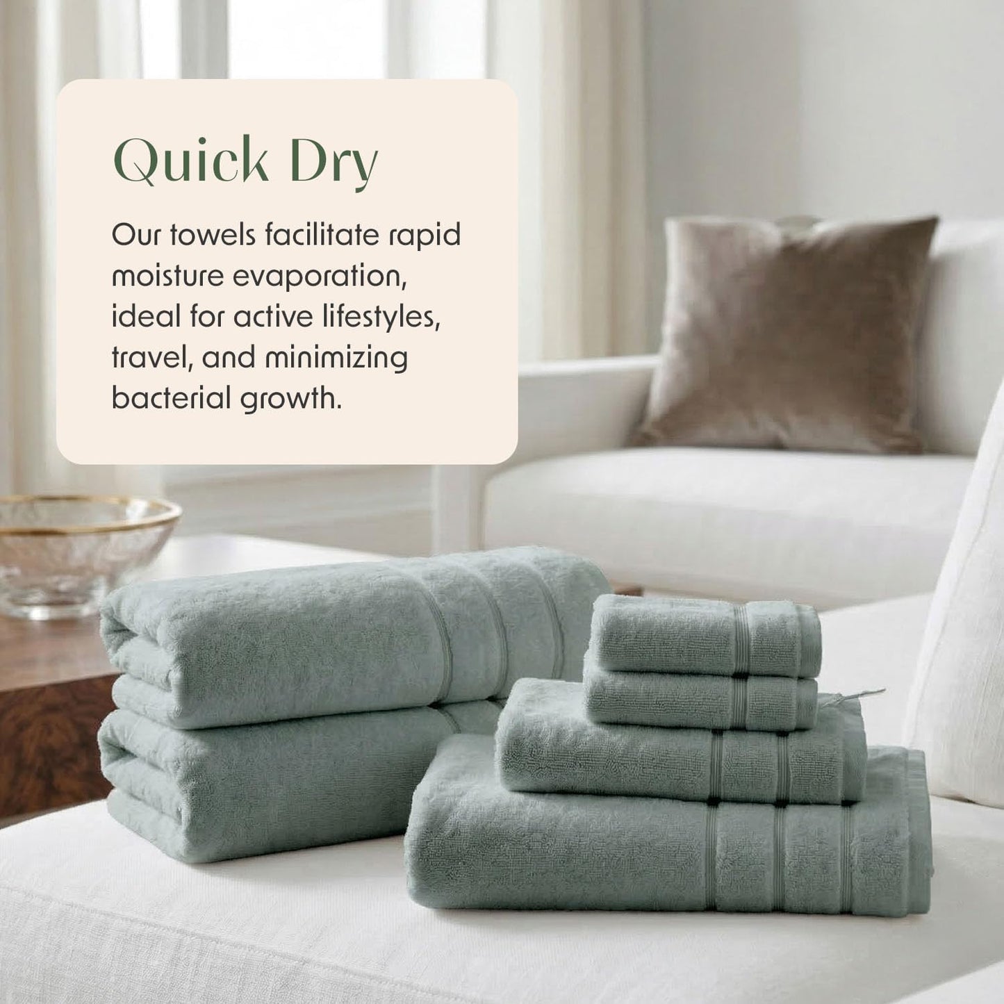 Luxury Turkish Cotton Bath Towels Set | 6-Piece Set | Green | 100% Turkish Cotton | Premium Bath Towels | Ultra Soft