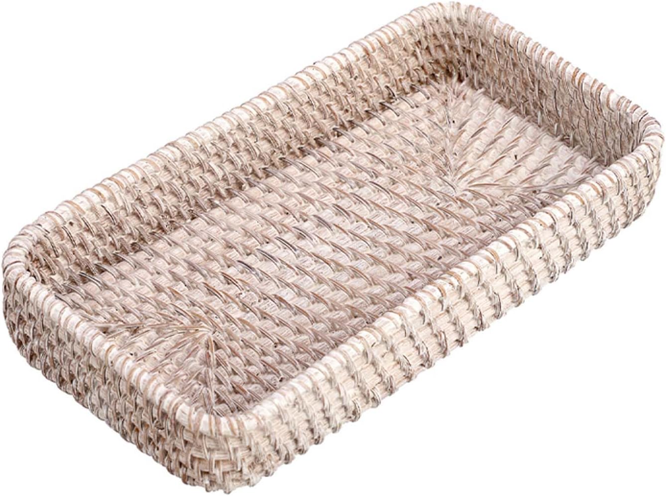 Rattan Key Tray Handwoven Wicker Baskets for Entryway Table Vanity / 8.3 x 4.7 x 1.6 / Whitewash