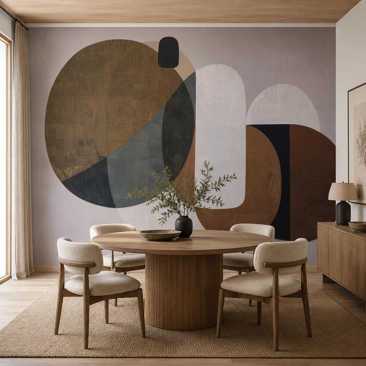 Modern Abstract Geometrical Wall Murals Peel and Stick 148" W x 110" H Mid / 148 x 110 / Brown