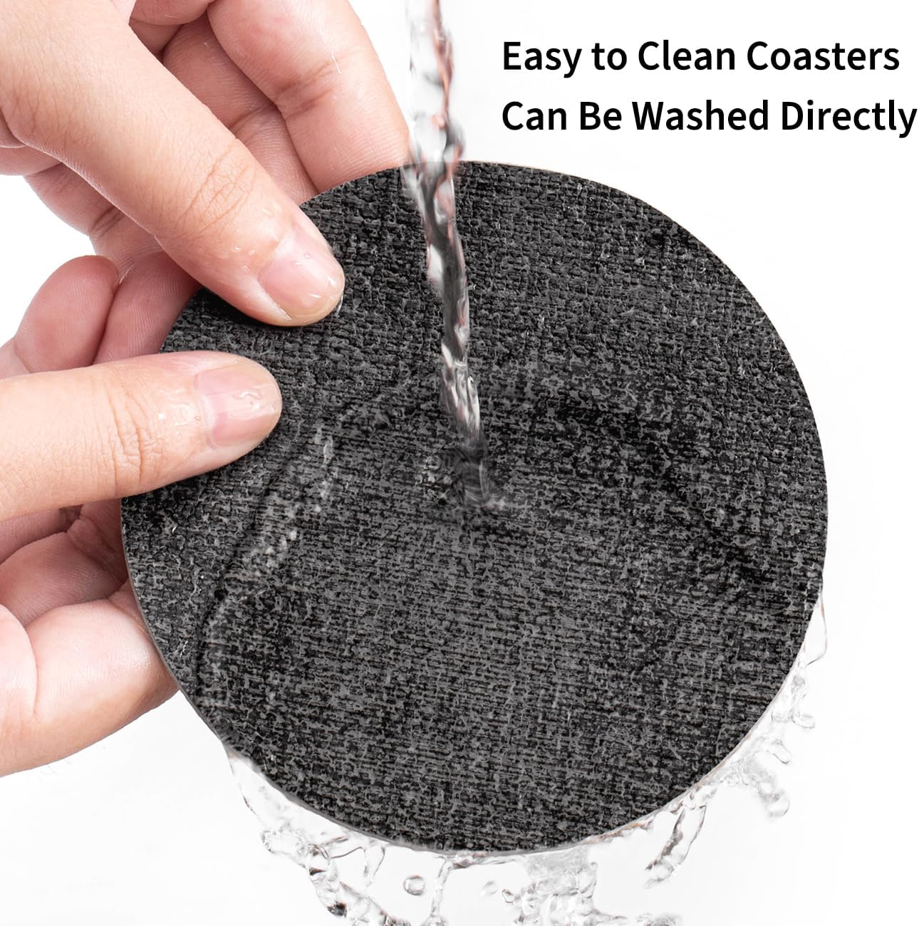 Holder / Dual Sided Non-Slip Washable Faux Leather Cup Coasters / Gray Black / Set of 12