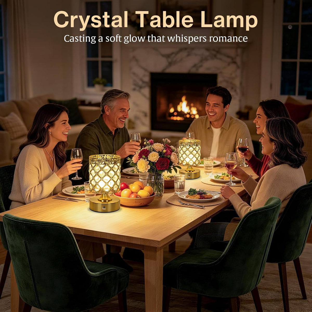 Gold Small Crystal Rechargeable Cordless Table Lamps Set of 2 | 6000mAh Battery, 3 Color Temps, Stepless Dimming, Touch