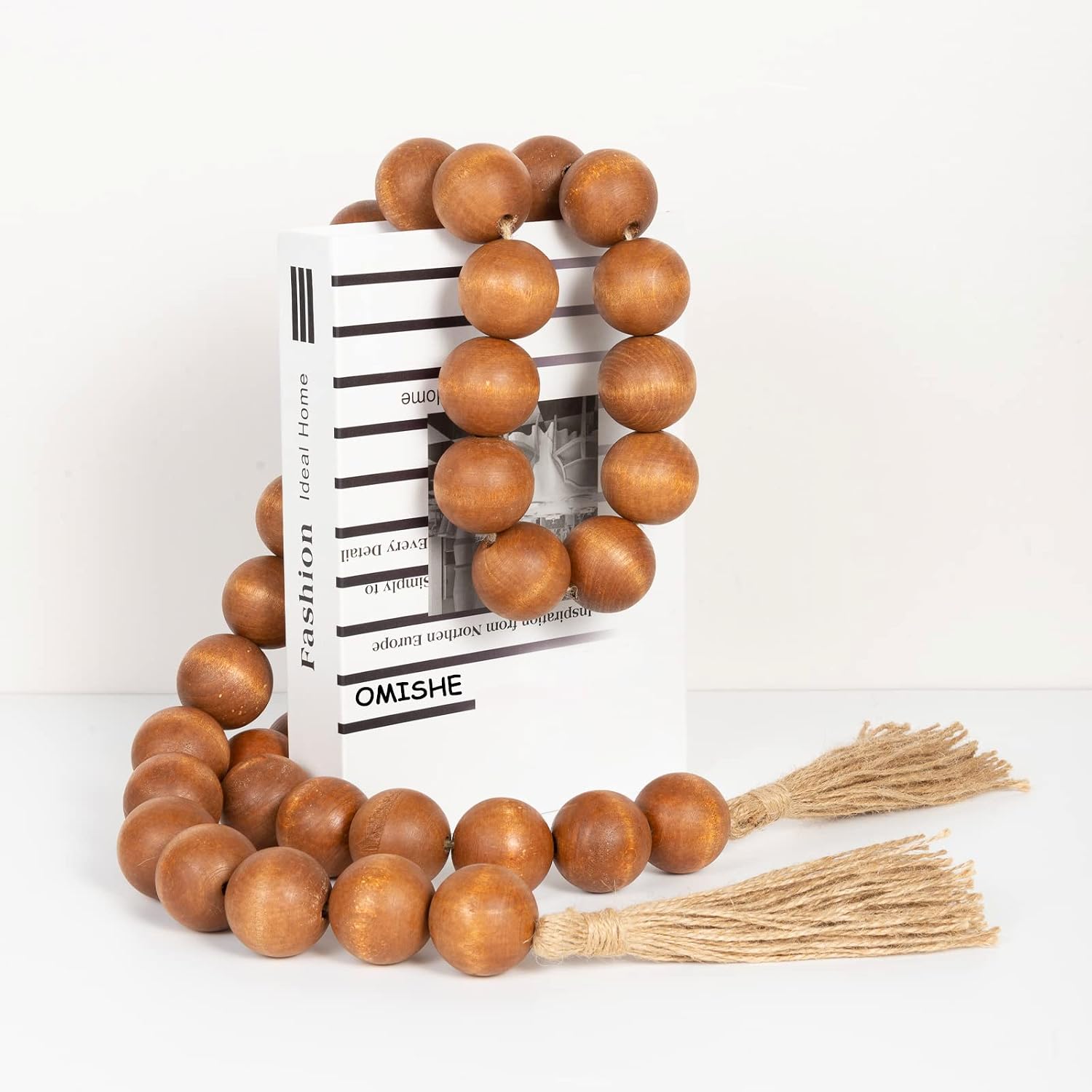 76" Long Extra Large Wood Bead Garland / 7 Brown / 76 Inches