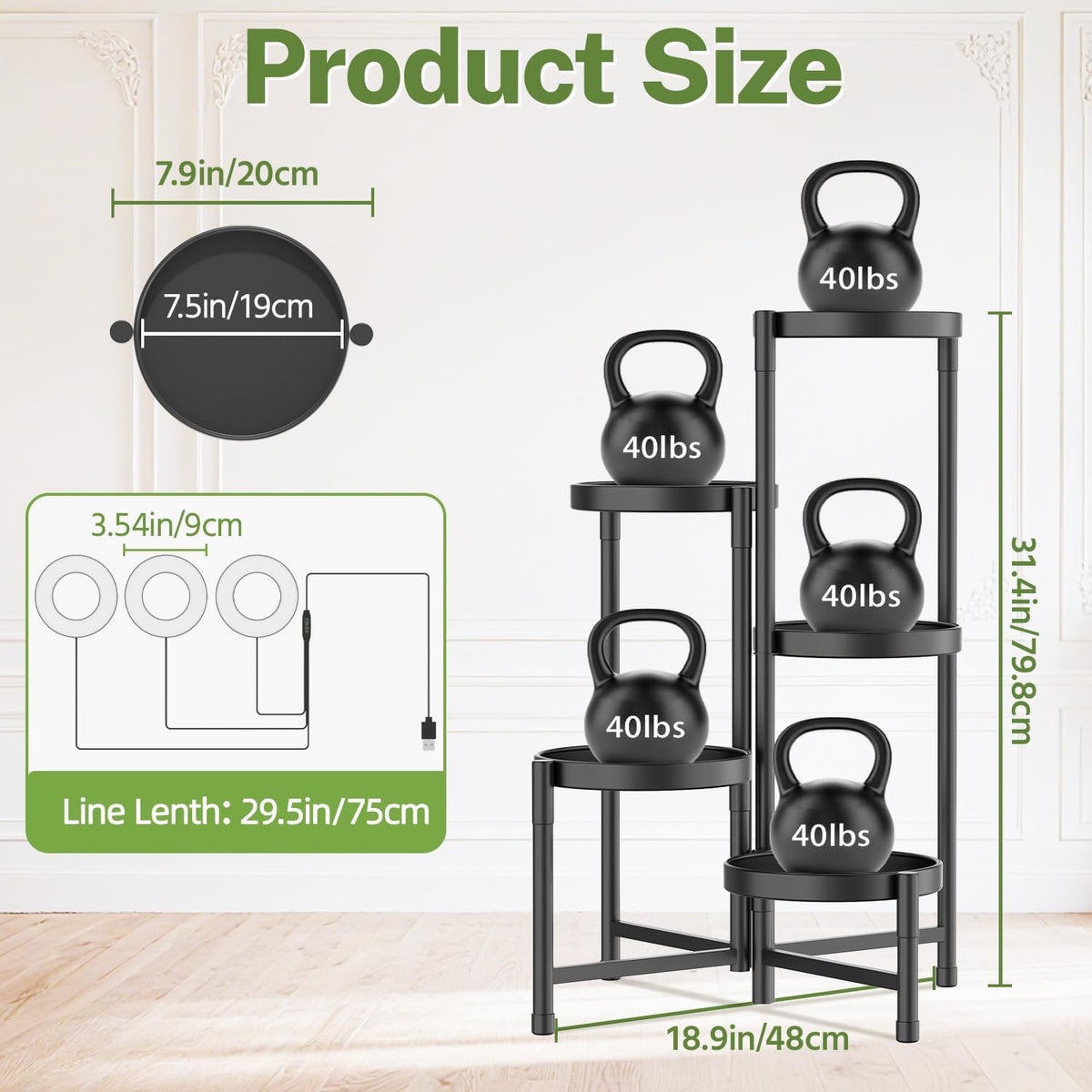 iDavosic.ly Plant Stand Indoor with Grow Lights, 5 Tier Metal Shelf, Black | Corner Tiered Flower Display Holder