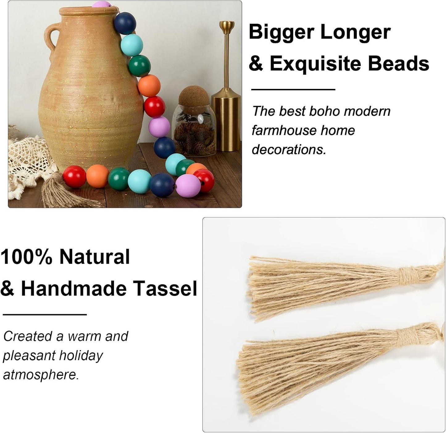 Extra Large Wood Bead Garland Colorful / 8 Colorful / 41 Inches