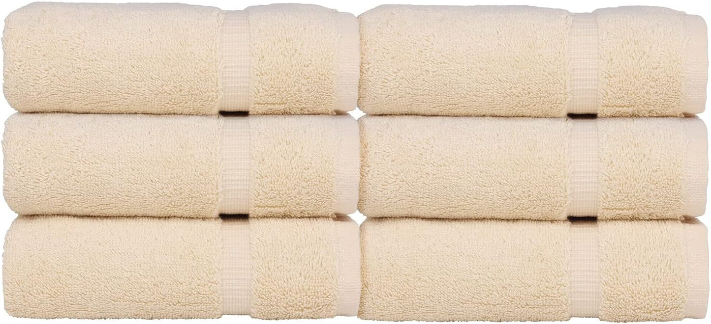 Luxury Hotel & Spa Towel 100% Genuine Turkish Cotton Hand Towels - Beige - Dobby Border - Set of 6