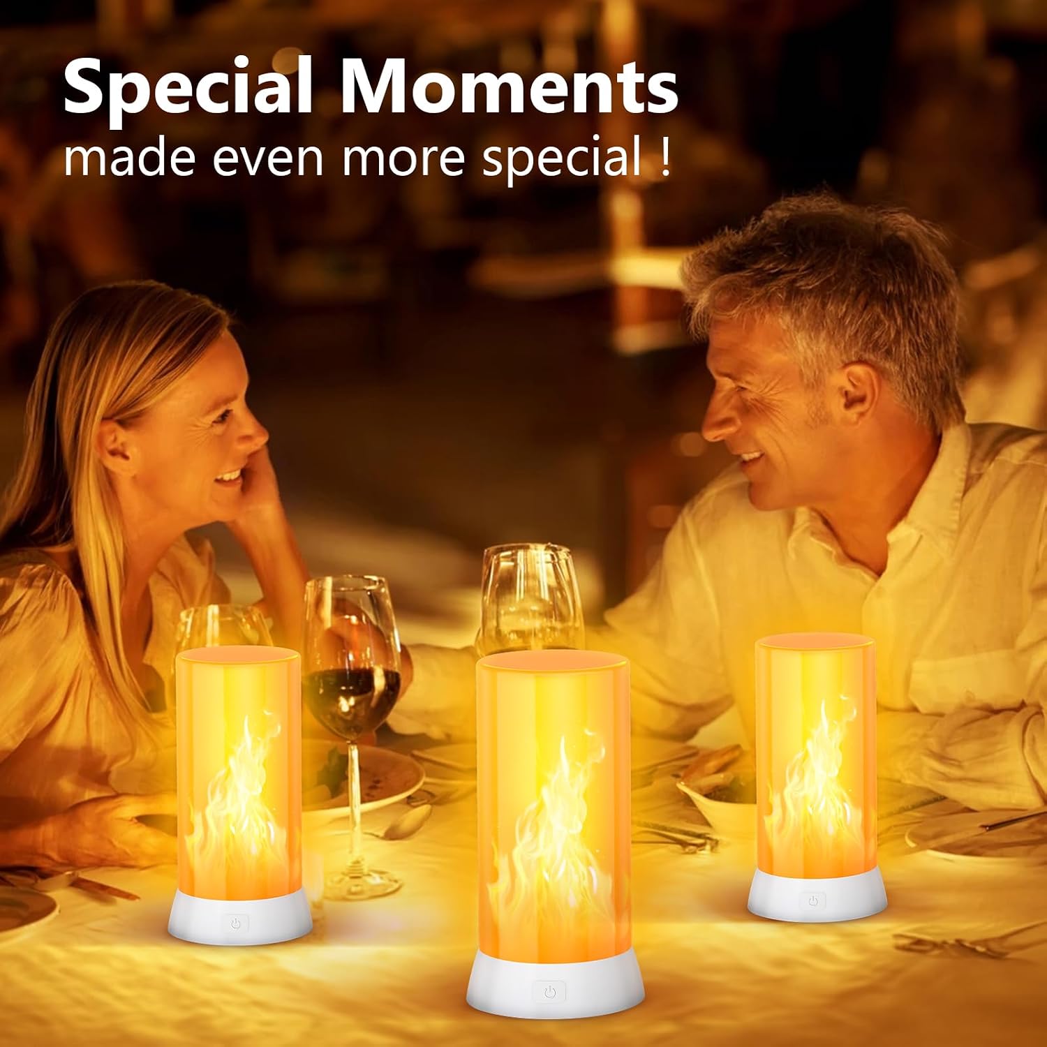 2PCS LED Flame Light, USB Rechargeable Flame Lamp with Remote & Timer, Waterproof Dimmable Flameless Candles Light for