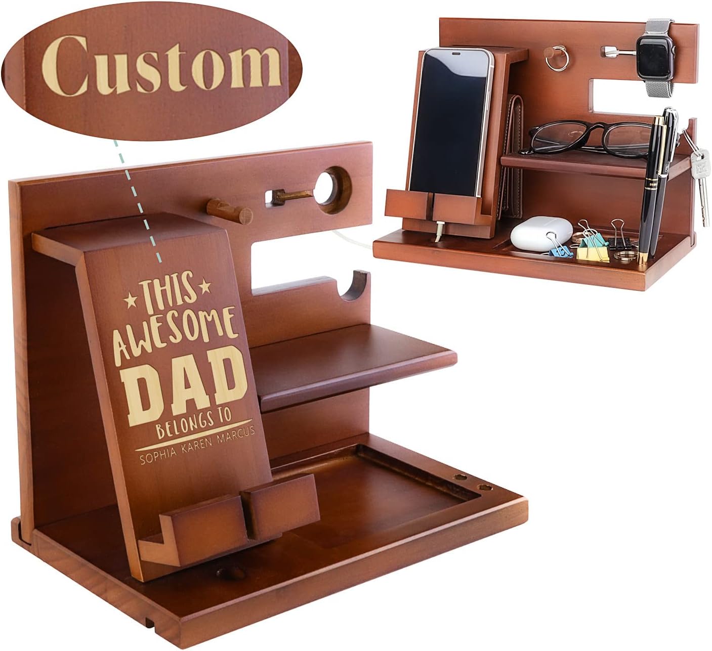 awofer Custom Gifts For Dad Docking Station Personalized Fathers Day Gift From Son Daughter Kids Wooden Engraved Best