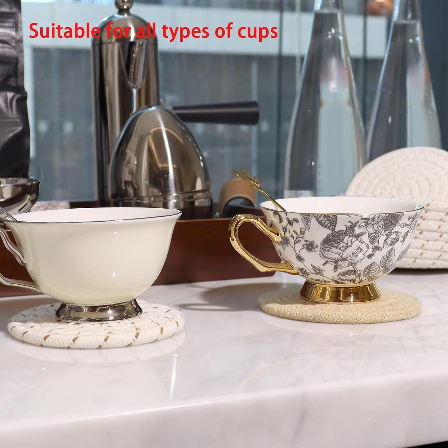 Holder / Cotton Woven Absorbent Coasters for Drinks Beer Coffee / Set of 12