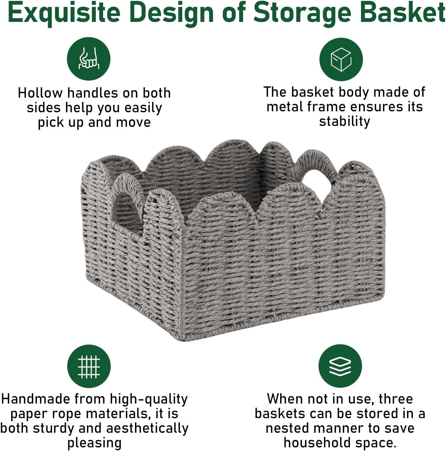 Scalloped Wicker Baskets / Grey