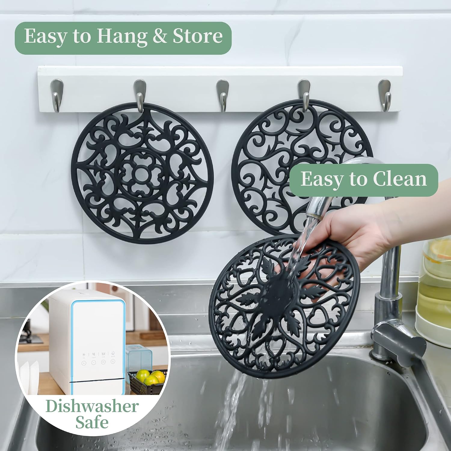 Trivets for Hot Dishes, Silicone Trivet Hot Pads for Kitchen Counter, Silicone Trivets for Pots and Pans, Heat