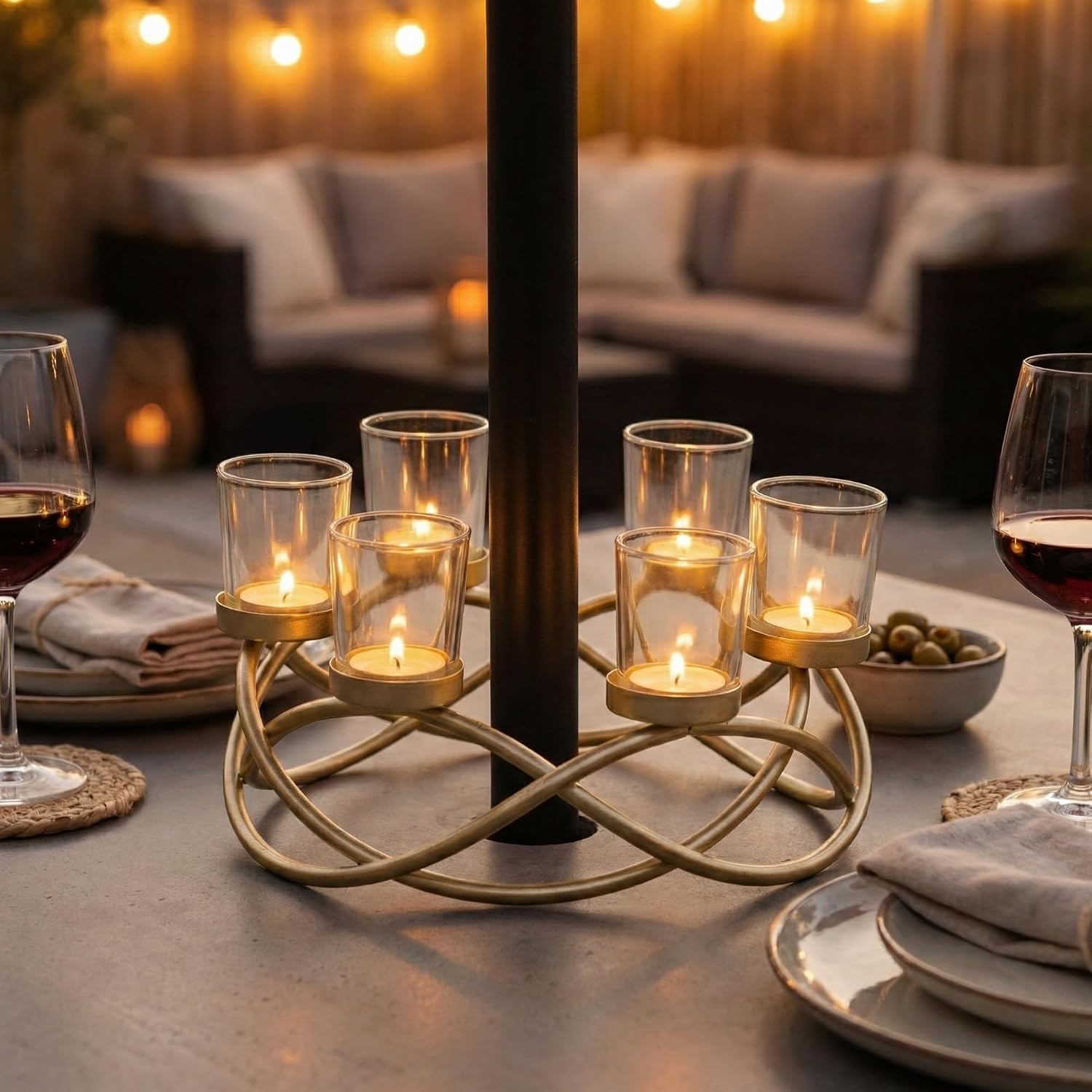 Centerpieces for Table Decor, Tealight Candle Holder, Gold/Clear | Wedding Event & Ramadan Decor, Round Patio Umbrella