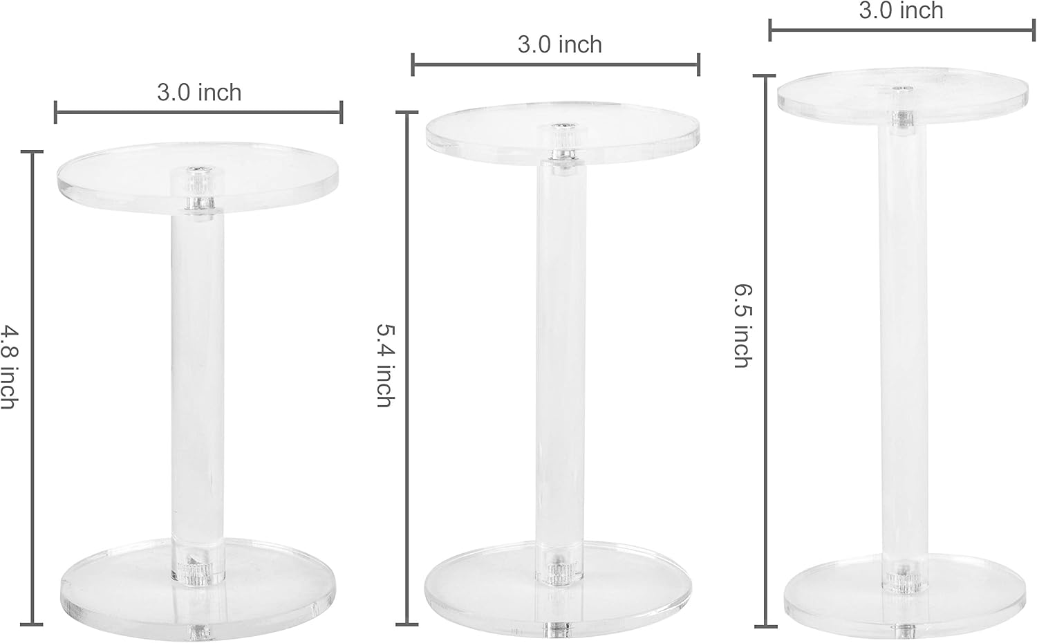 Round Acrylic Jewelry/Watch Display Pedestal Riser Stands / Clear / Set of 3