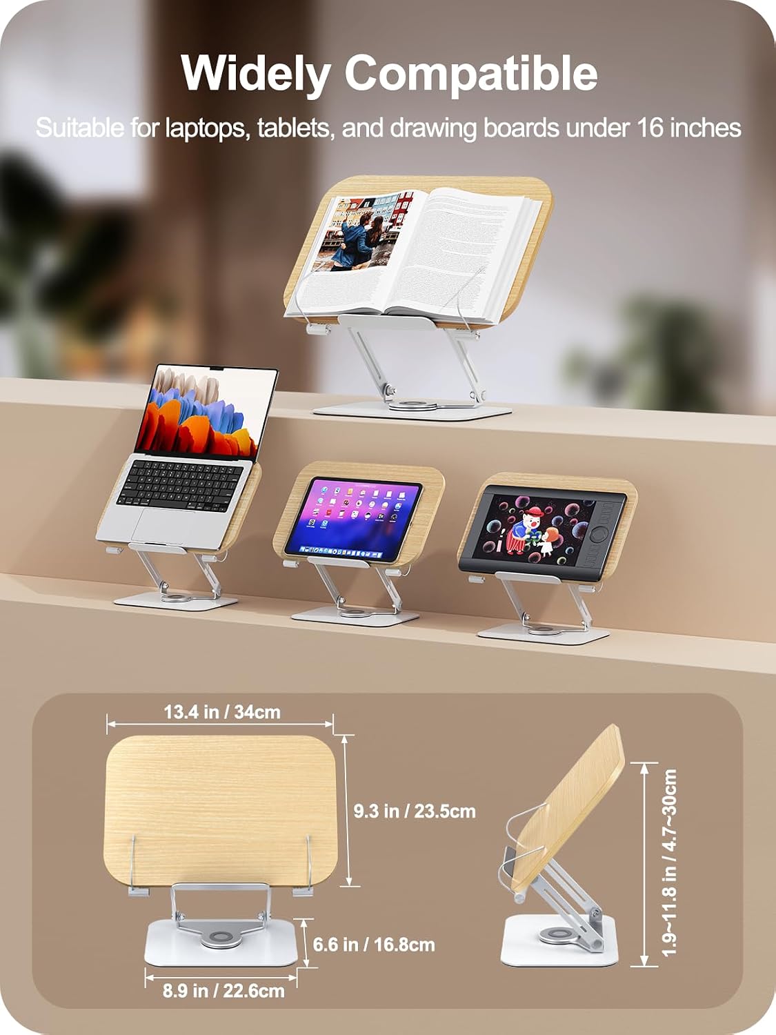 MOKURU Book Stand for Reading, 360° Adjustable Book Holder, Foldable Book Holder Stand, Cookbook Stand, Textbook Stand