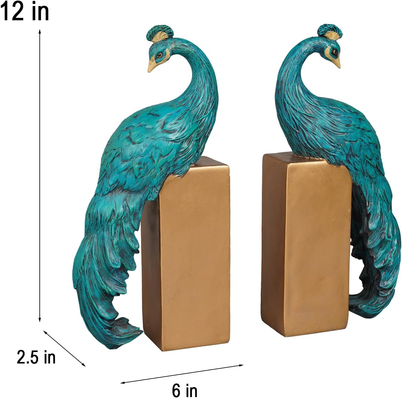 Resin Peacock Non-Skid Decorative Bookends Bird Bookends Modern / Peacock Bookends / Set of 2
