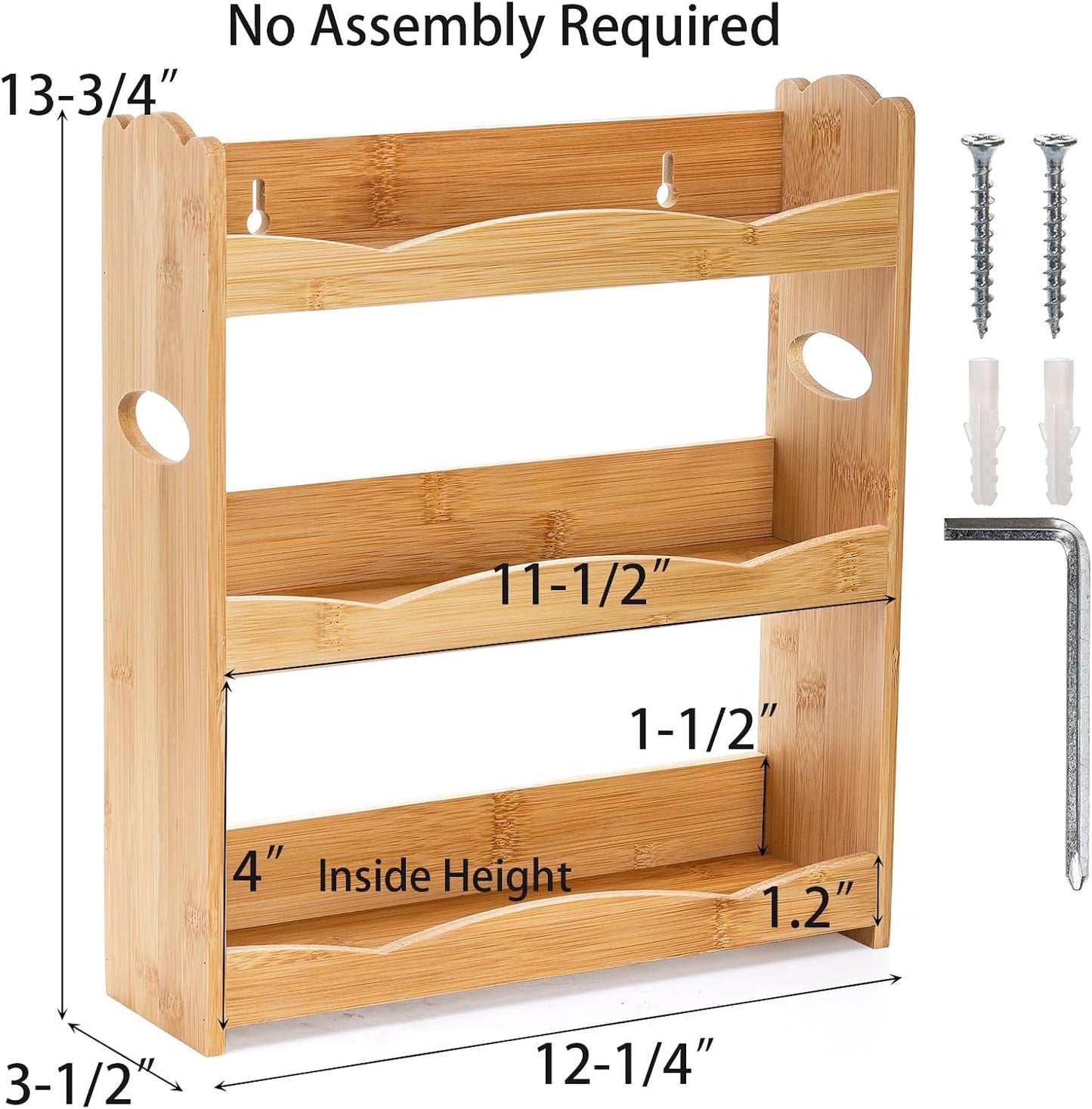 3-Tier Bamboo Spice Rack for Countertop, Wall Mounted Spice Holder Rack Seasoning Bottles Jar Organizer Shelf, Bathroom