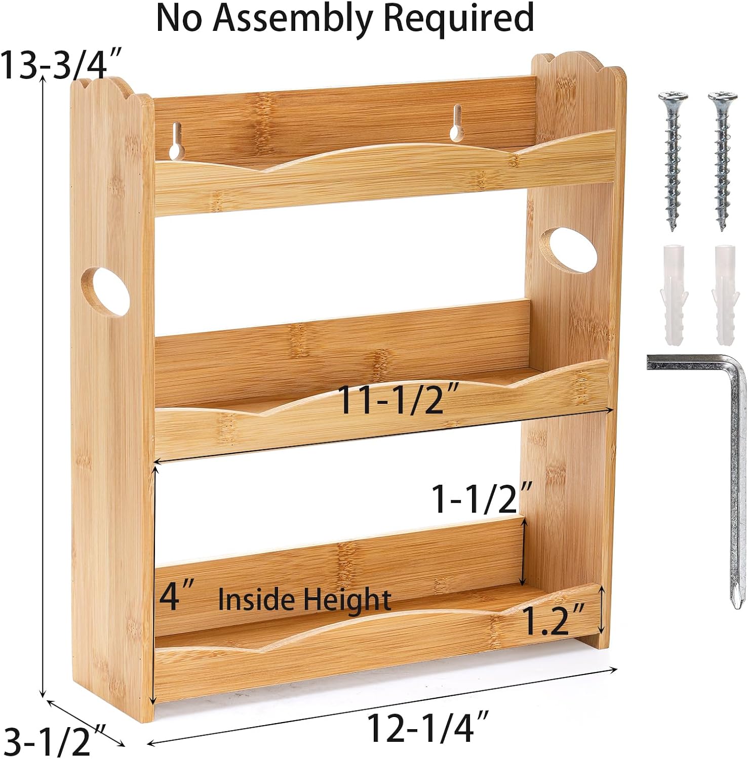 3-Tier Bamboo Spice Rack for Countertop, Wall Mounted Spice Holder Rack Seasoning Bottles Jar Organizer Shelf, Bathroom