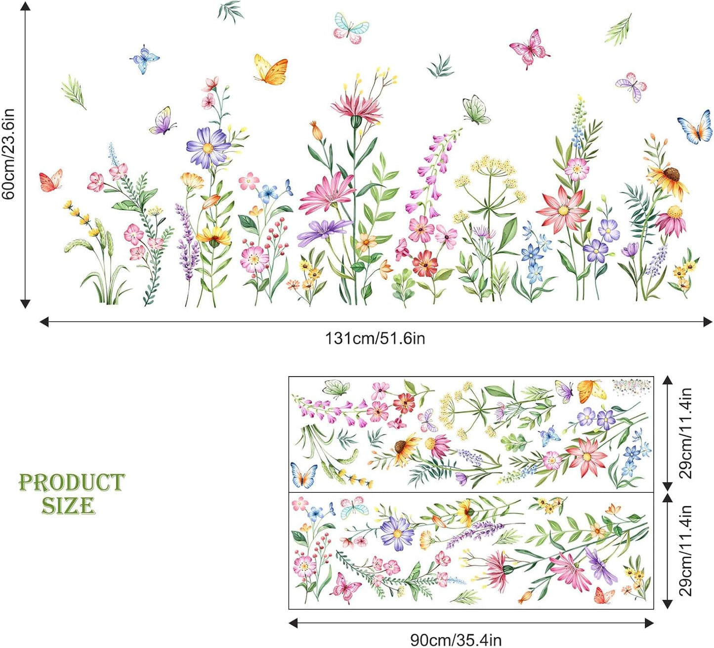 Flower Wall Decals Watercolor Wildflower Grass Butterflies Wall Stickers Peel / Retro Wildflower
