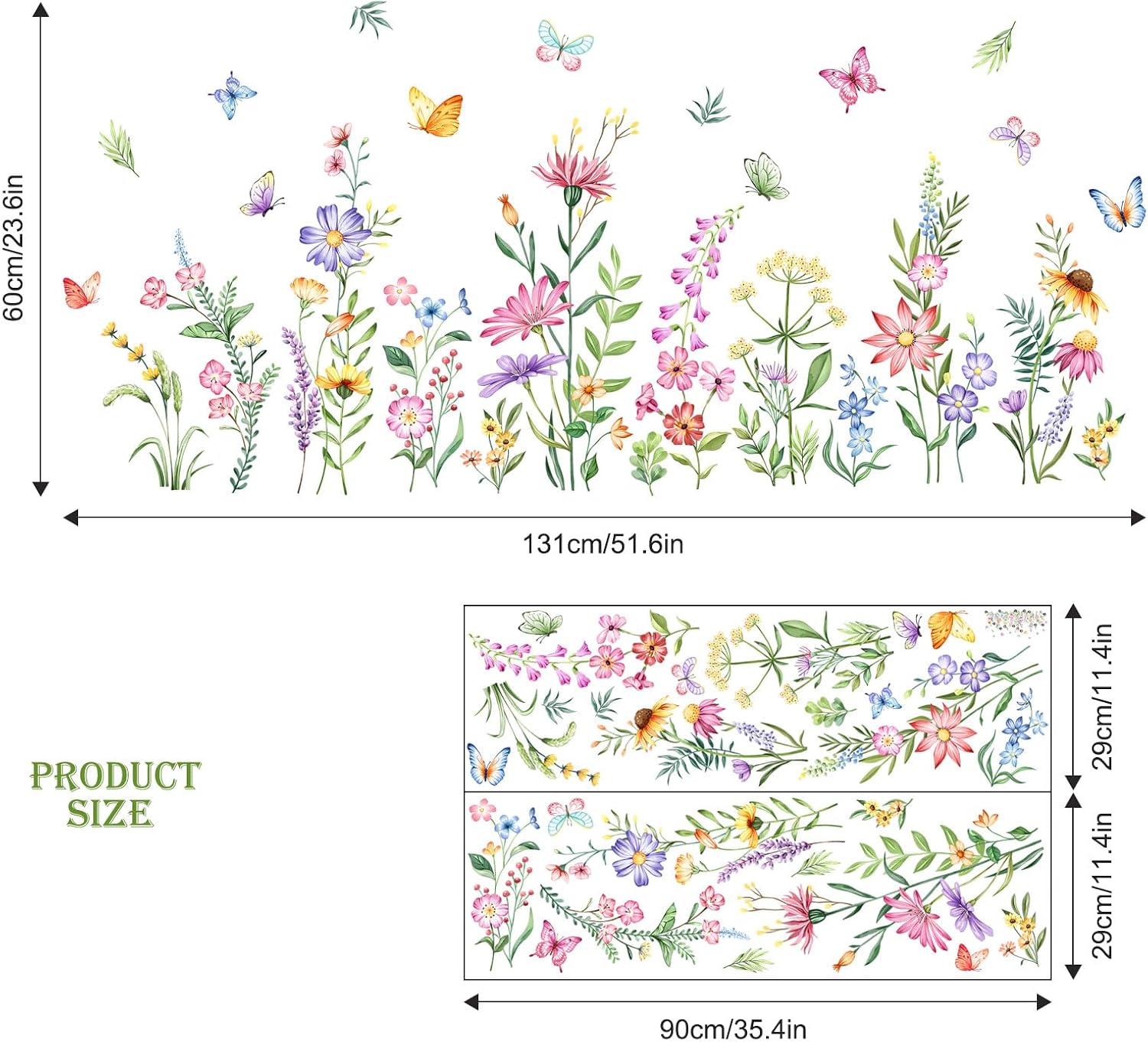 Flower Wall Decals Watercolor Wildflower Grass Butterflies Wall Stickers Peel / Retro Wildflower