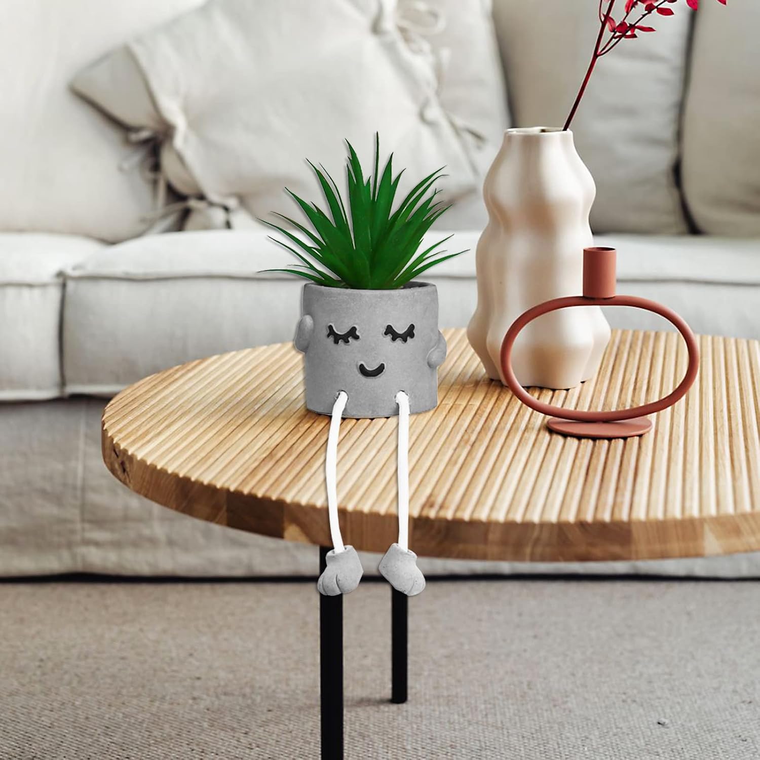 Small Artificial Plants in Cement Pots / Set/shy