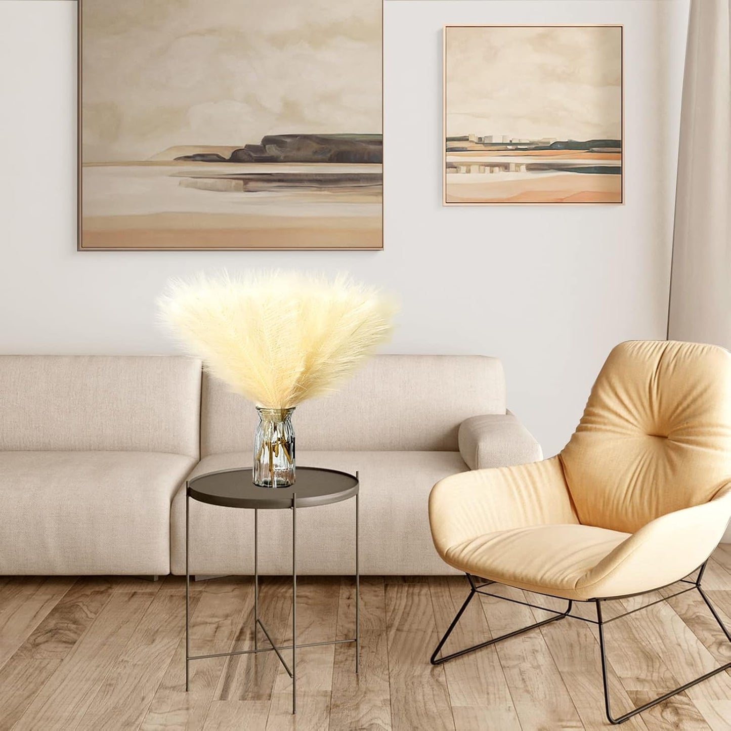 6 Stems Artificial Pampas Grass Decor Flurry Pompous Grass for Small Vase Boho Home / Beige / 18 In