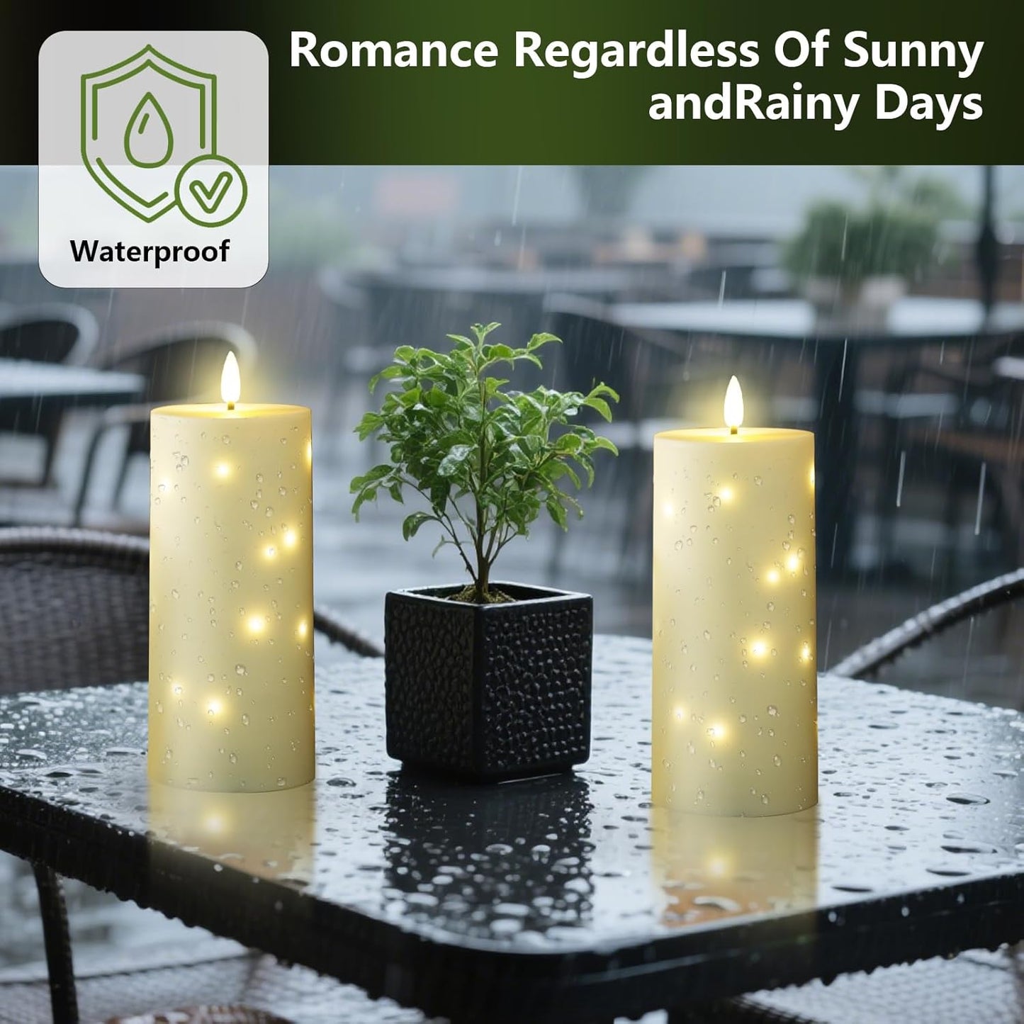 kakoya 10" x 4" Large Outdoor Waterproof Flickering Flameless Candles with Timer,2Pcs Battery Operated LED Pillar