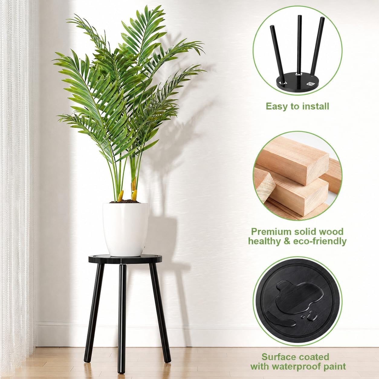 Wood Plant Stands Indoor, 16.7" Tall Plant Stand Outdoor Mid-Century Plant Stool, Single Plant Table Modern Small Round