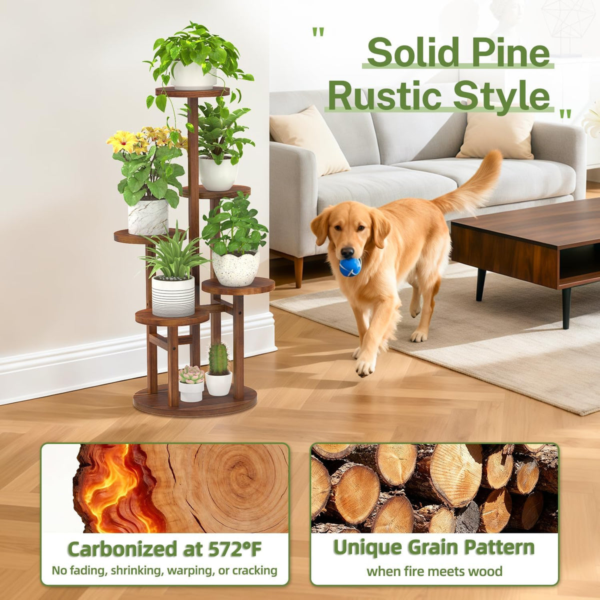 iDavosic.ly 5 Tier Wood Plant Stand Indoor Corner with Grow Light, Brown | Sturdy Tiered Orchid Display Rack, Multiple