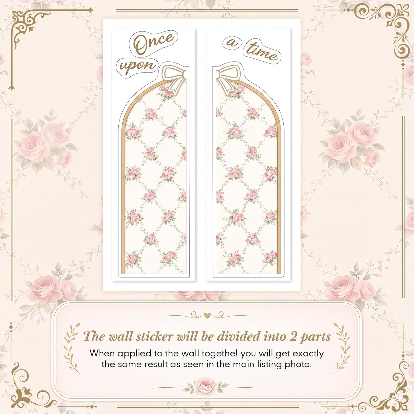 Flower Arch Wall Decals Bow Floral Stickers Nursery Wallpaper Once Upon a Time Sign / Pink / 60 x 35