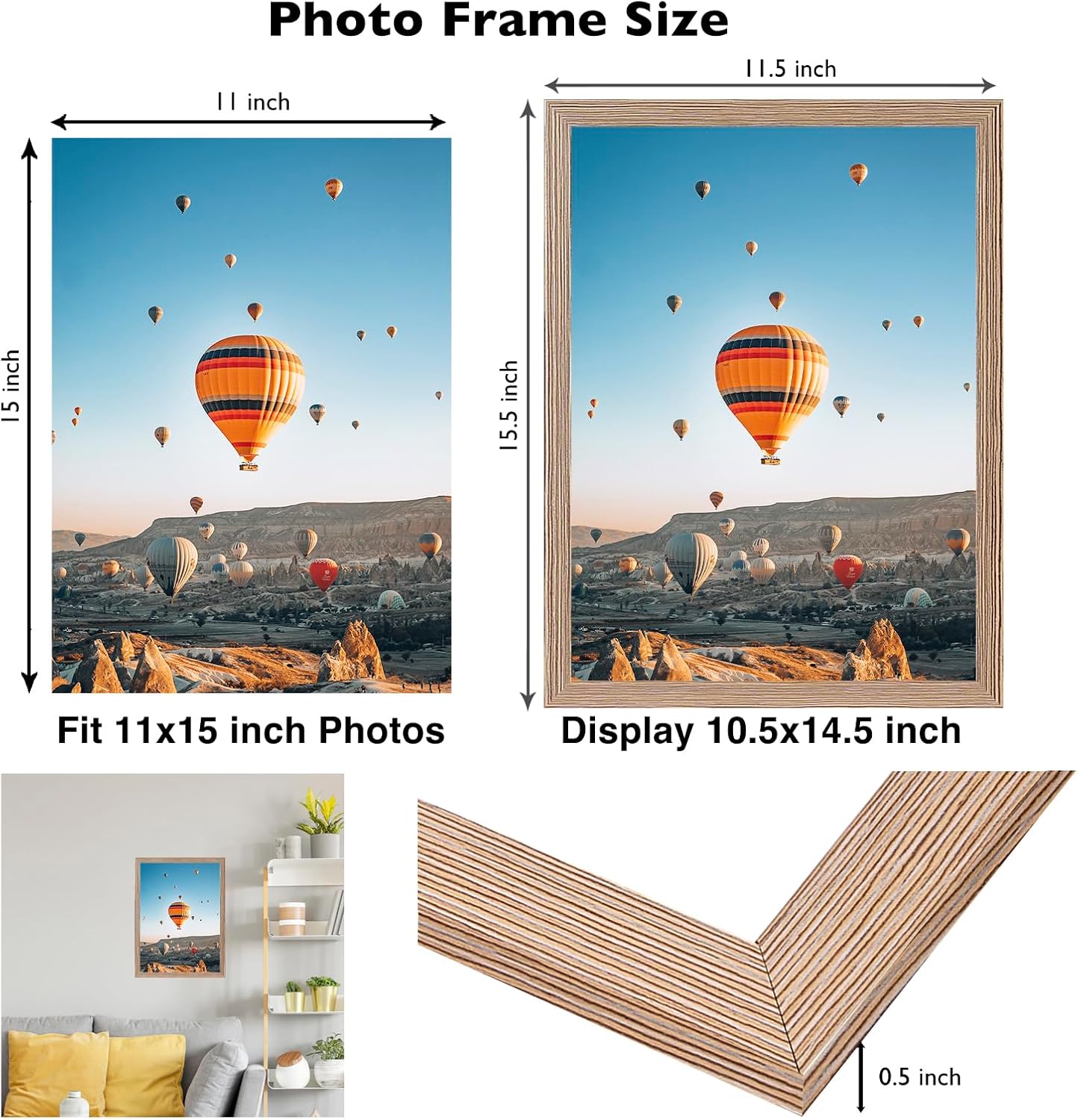 JCJMY 11x15 Rustic Brown Picture Frame Set of 6, Horizontal and Vertical Formats for Wall Hanging, 11 x 15 Wall Gallery