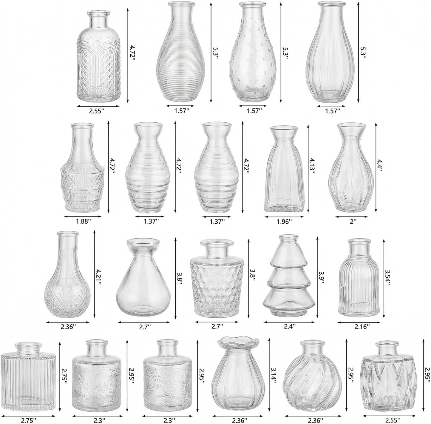 Glass Bud Vases Mini Flower Vase Small Vintage Vases for Centerpiece Table Wedding / Transparent