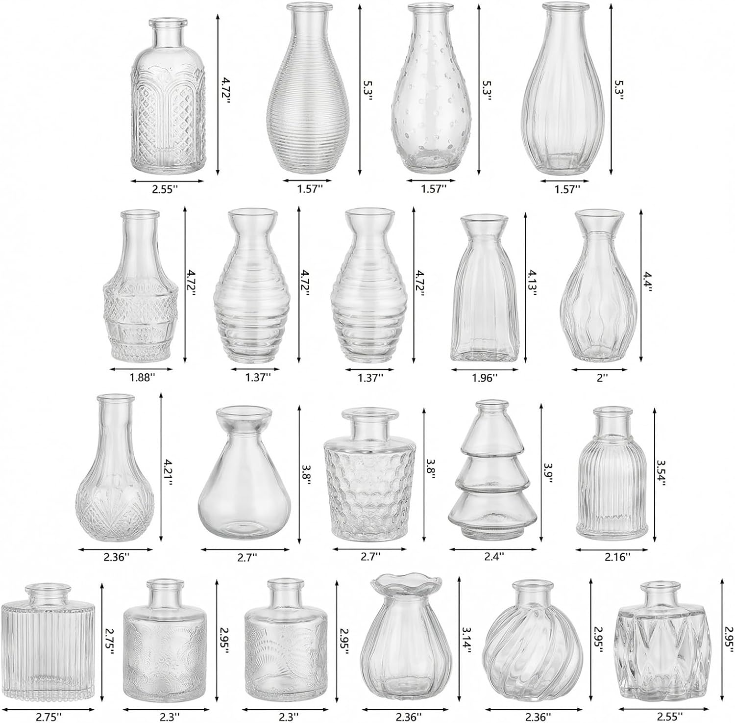 Glass Bud Vases Mini Flower Vase Small Vintage Vases for Centerpiece Table Wedding / Transparent