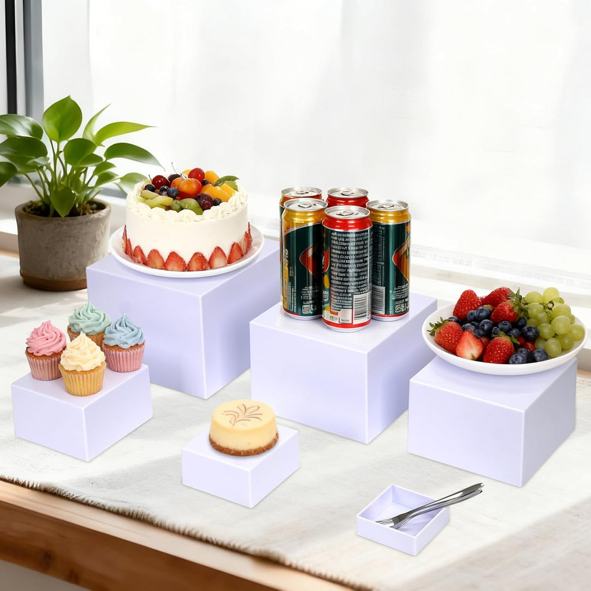 6 Pcs White Buffet Risers and Stands, Food Risers for Buffet Table, Display Stand Shelf for Party, Catering, Jewelry &