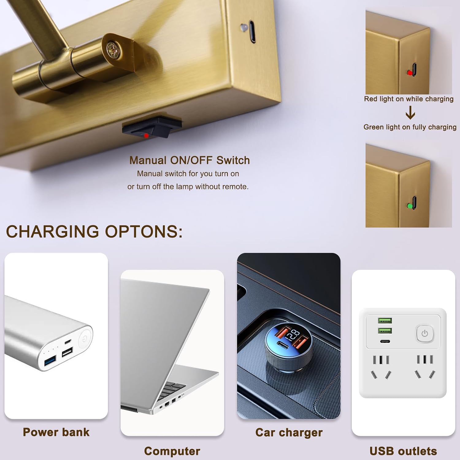 Wireless Picture Lights for Wall Battery Operated Brass Art Light for Paintings with Remote 3CCT Dimmable Potrait